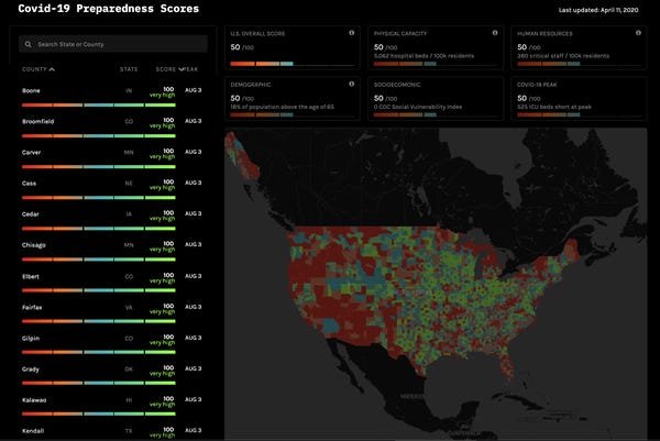 map of the united states with covid stats next to it