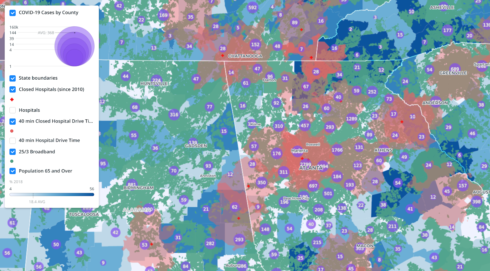 zoomed in colorful map of the united states